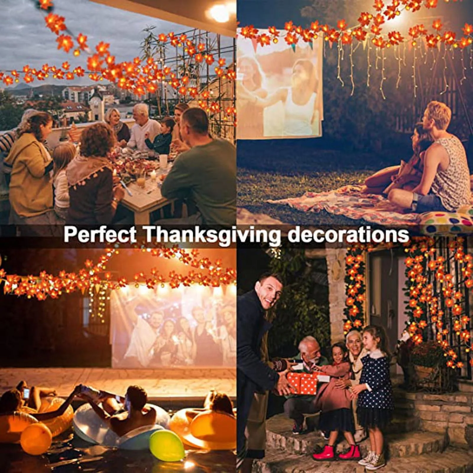 1pc Maple Leaf String Lights 10/20/30/40 Led Lights Battery Operated Waterproof For Halloween Outdoor Autumn Thanksgiving Decor