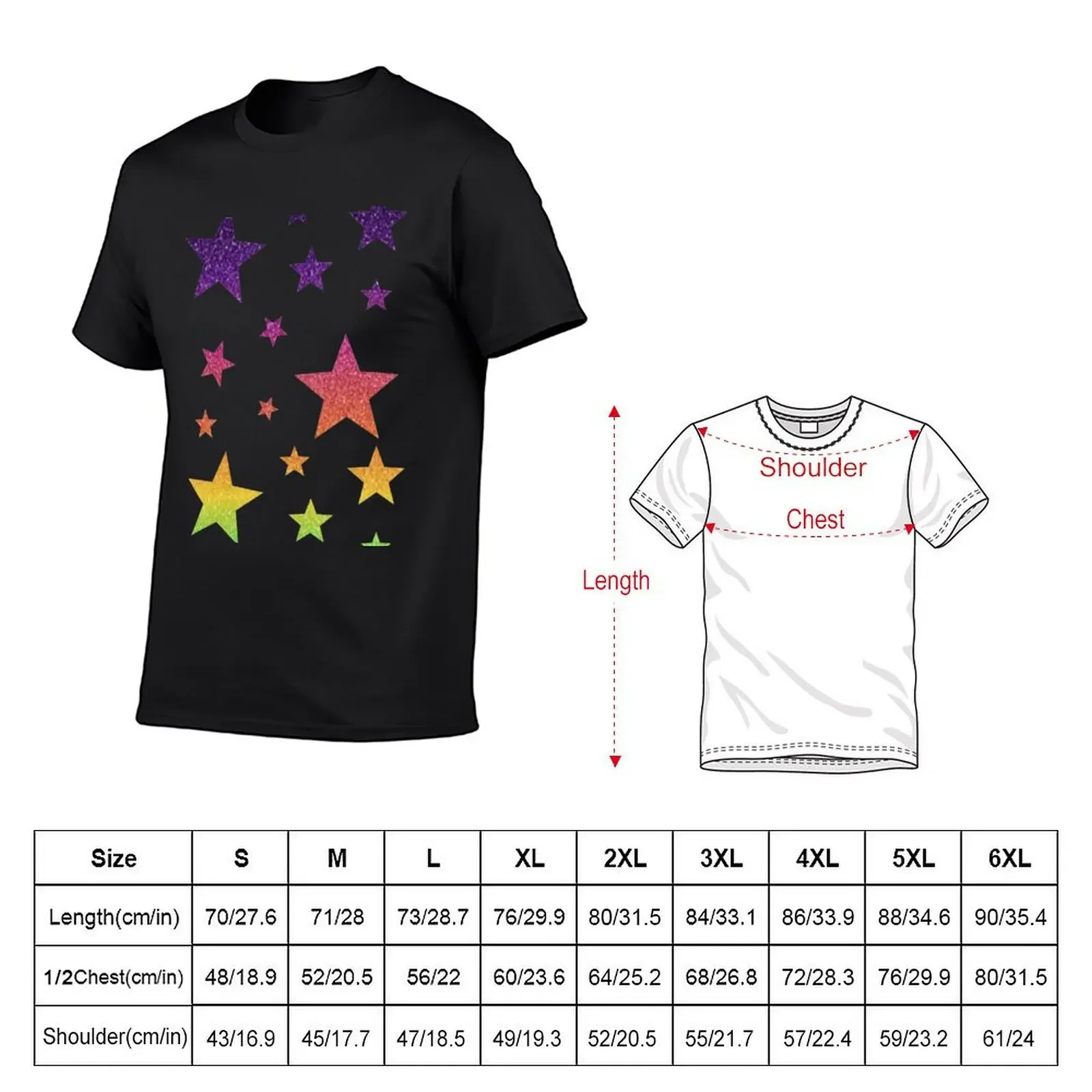 Bright Rainbow Ombre Faux Glitter Stars T-shirt quick drying vintage kawaii clothes sports fans mens graphic t-shirts pack