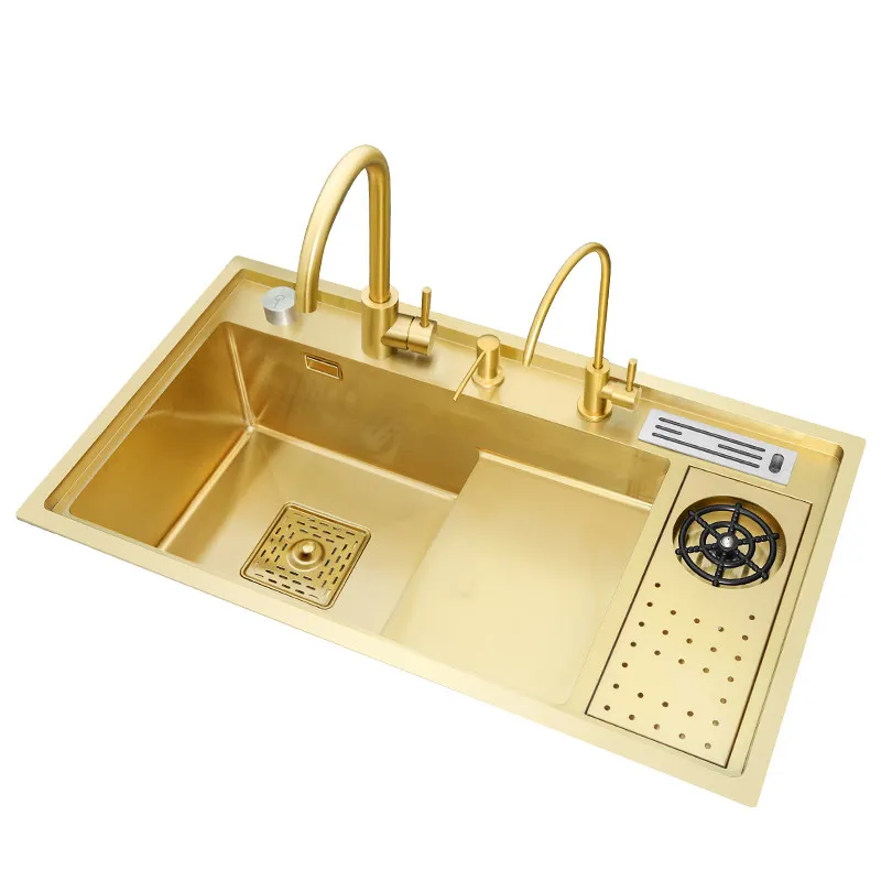 

Golden Waterfall Stepped High Pressure Cup Washer Large Single Slot Kitchen Vegetable Basin Household Stainless Steel
