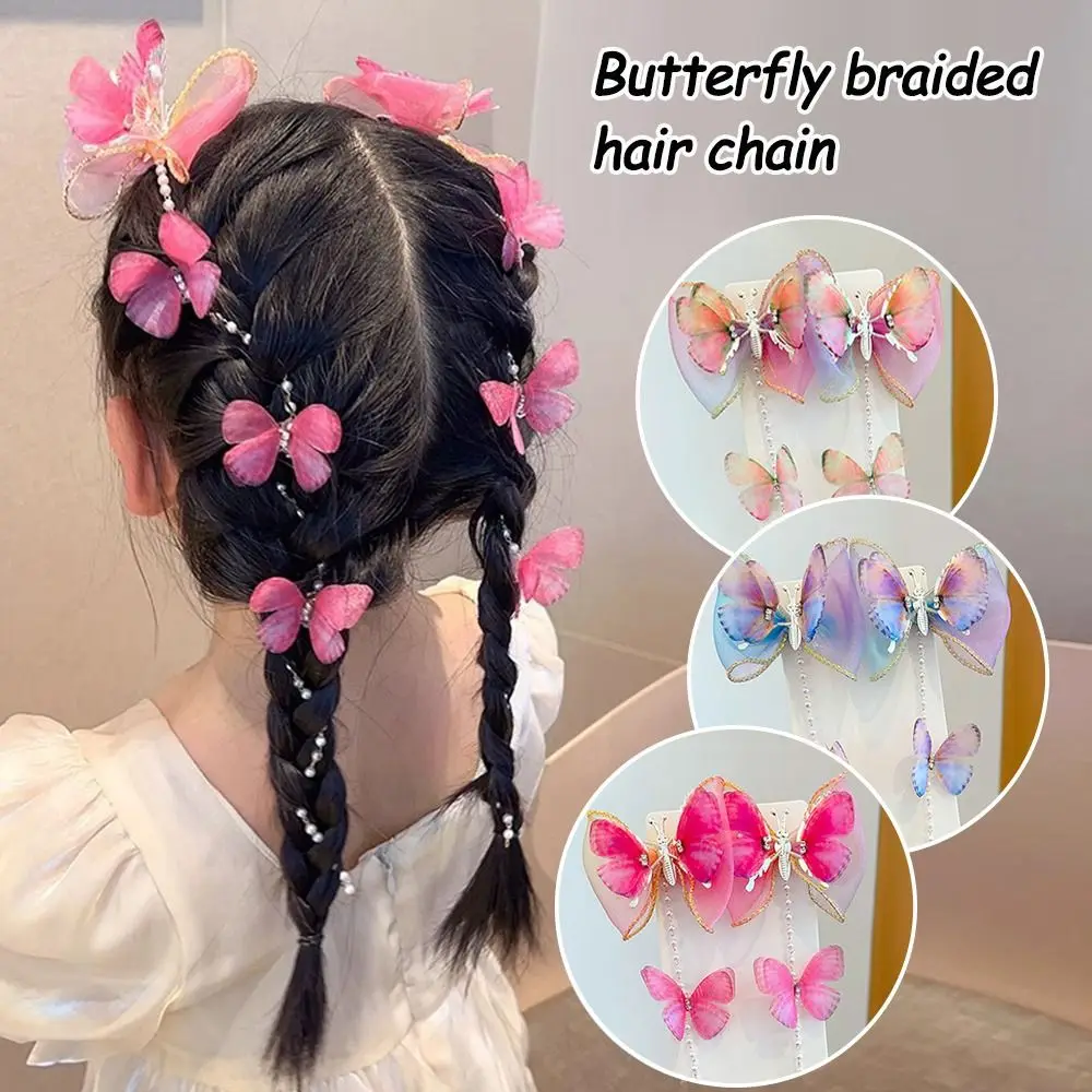 Mesh Pearl Braided Hairpin Tassel Headwear Hair Clip Braided Hair Chain Hair Accessories Children Flower Barrettes