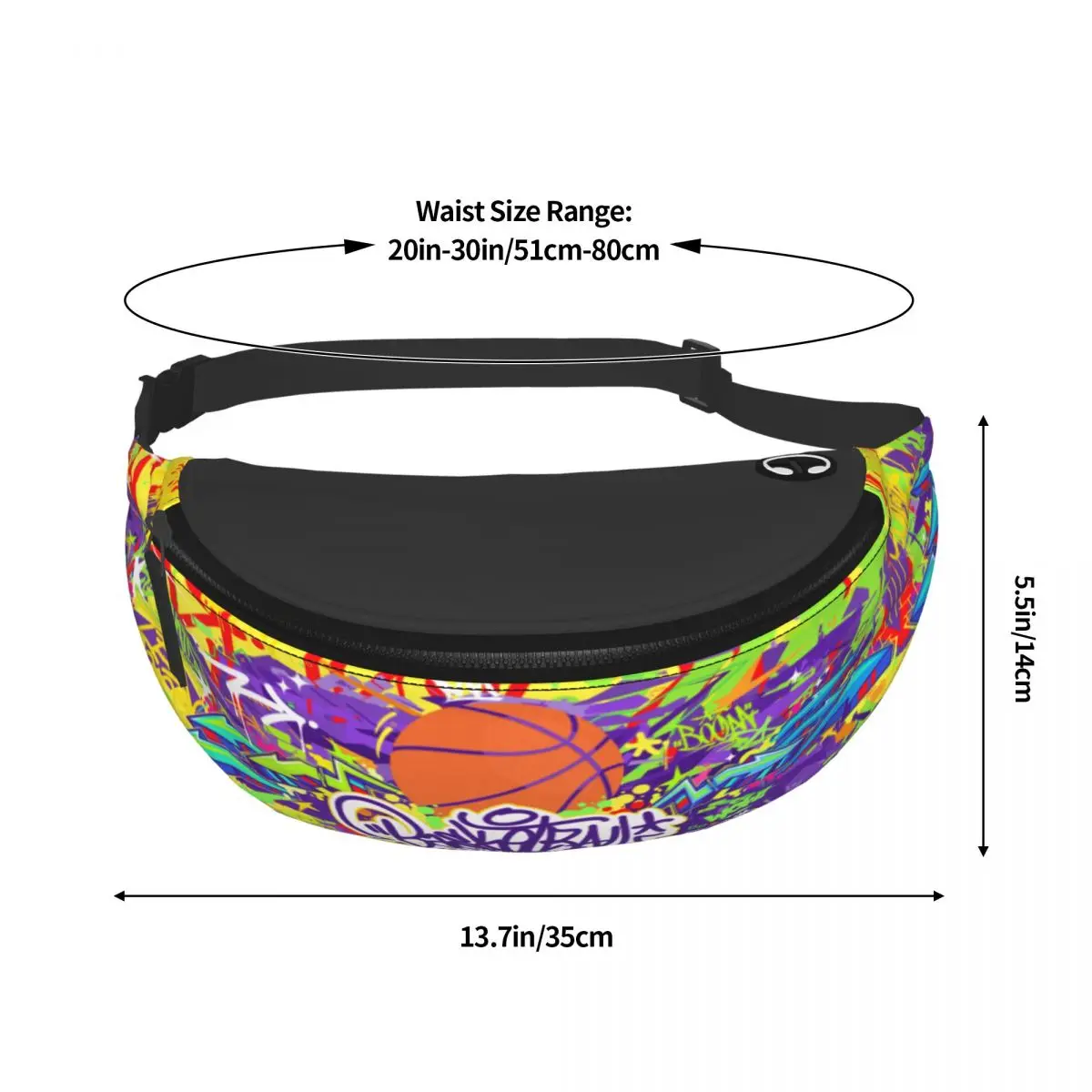 남녀공용 맞춤형 트렌디 힙합 도시 거리 예술 그래피티 스타일 패니 팩, 크로스바디 웨이스트 백, 러닝 폰 머니 파우치