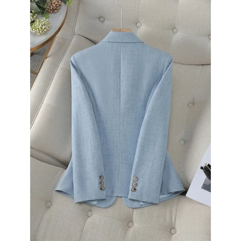 Fashion Women Formal Blazer Ladies Gray Khaki Blue Female Long Sleeve Single Button Business Work Wear Jacket For Autumn Winter