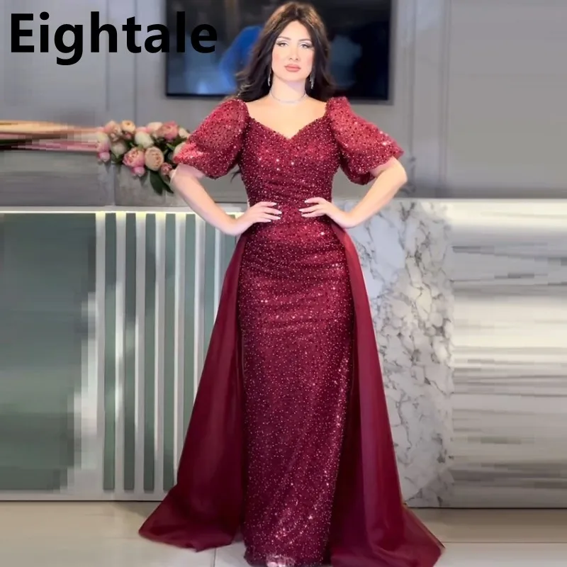 

Eightale 2024 Burgundy Shinning Sequins Prom Dress Half Sleeve Mermaid Evening Dress Women Formal Party Gown Robes De Soirée