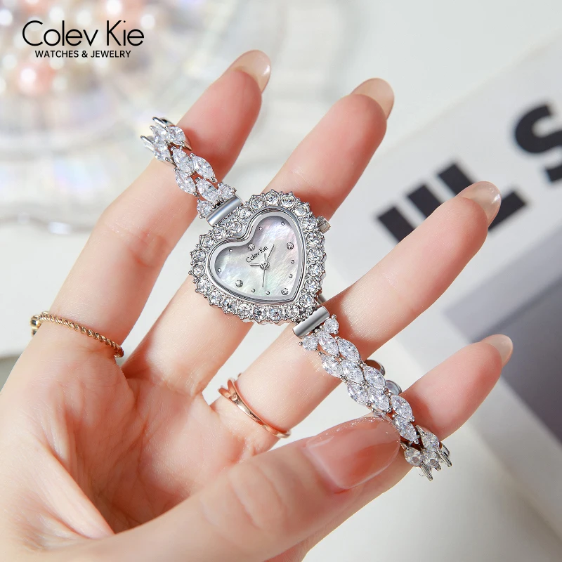 ColevKie Ladies Wristwatch Bracelet Strap Quartz Watch Love Heart Shape Elegant Women Watches Gift Sets For Girl Friend Wife