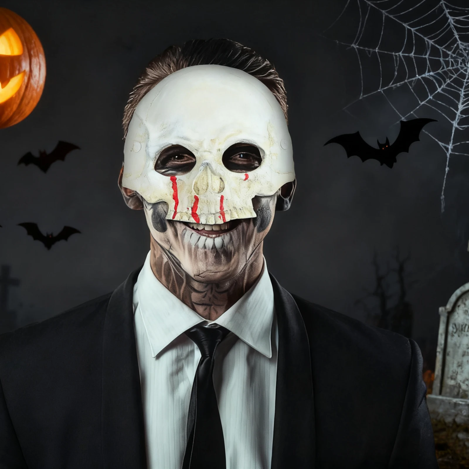 

Blood Pattern Skull Half Face Halloween Costume PU Material Lightweight Scary Mask for Parties Costume Mask Horror Masks