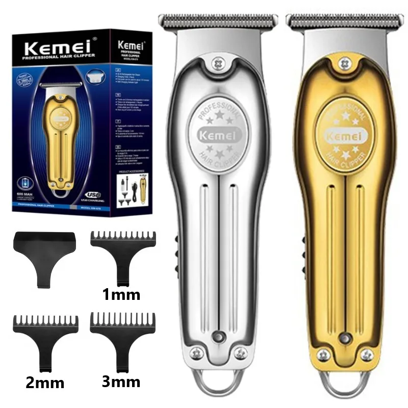 

Kemei Professional Hair Trimmer Gold Clipper Men Rechargeable Barber Cordless Hair Cutting Machine Men 0mm Bareheaded T-blade