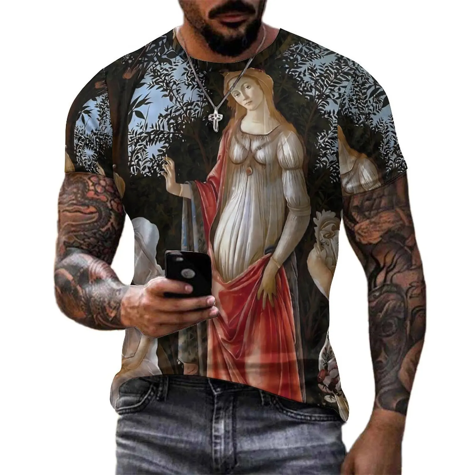 Sandros Botticelli 1470-80 T-Shirt For Man Primavera Design O Neck T-Shirts Beach Vintage Clothes Short-Sleeve Oversized Tees