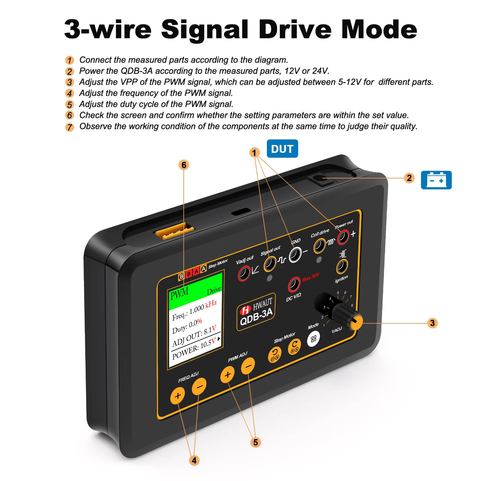 Picture 5: QDB-3A 2A Auto Ignition Coil Tester Car Idle Stepper Motor Solenoid Valve Injector Actuator Fault Detector Driver PWM Generator