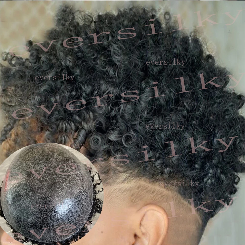 

Hair Units for Black Men Afro Toupee 8mm Kinky Curly Human Hairpiece Replacement African American Thin Skin Capillary Prosthesis