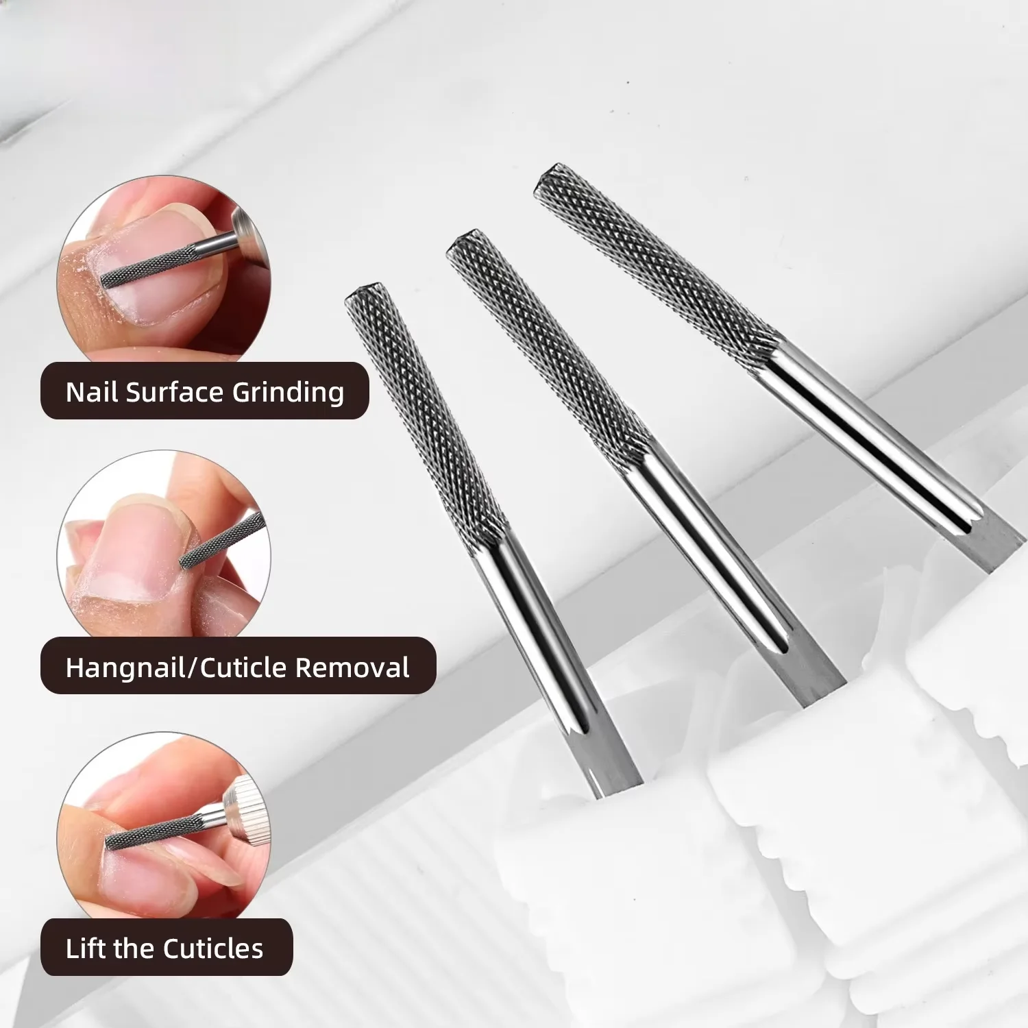 Forets professionnels en carbure pour ongles - Adaptés aux ongles de 3/32 po, pointe ronde lisse pour ongles en acrylique, gel et naturels - Sans odeur, pour pédicure et manucure