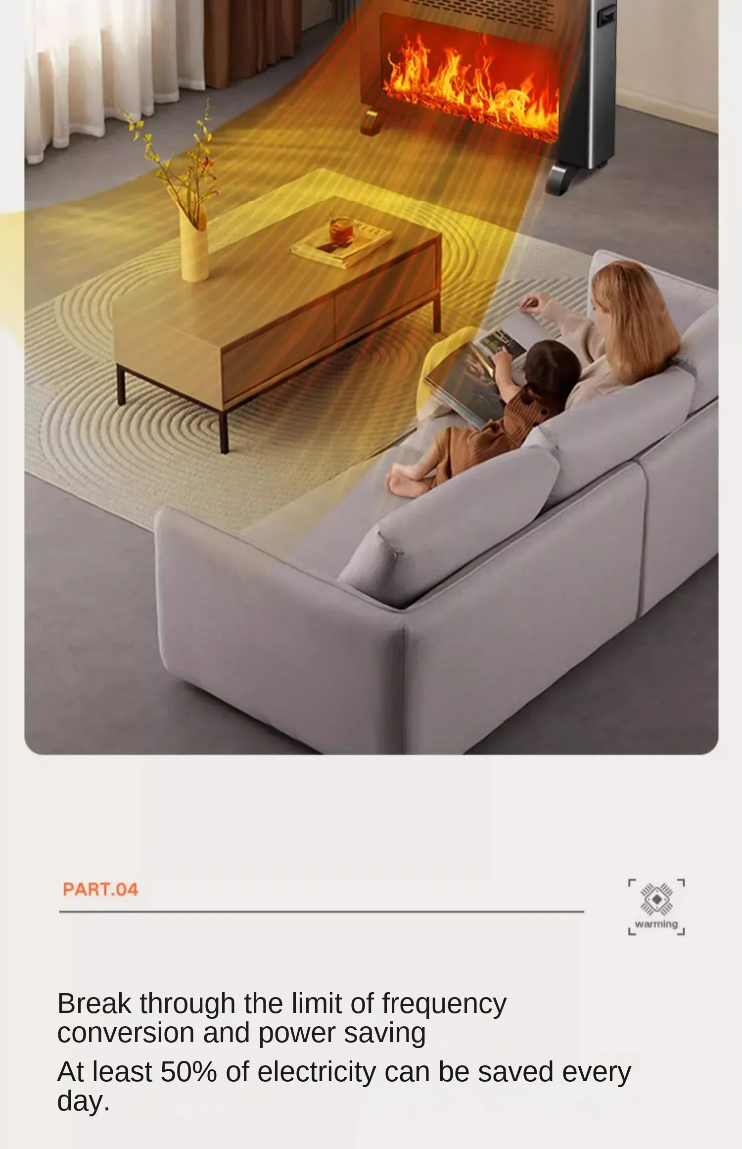 220V Camel Electric Fireplace Heater: Graphene Indoor Heater for Whole House Heating A