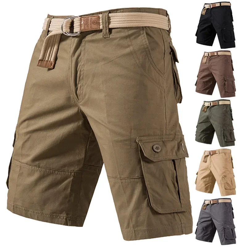 Men's Multi-pocket Casual Tooling Five-point Pants, Shorts, Washed Cotton Five-point Pants