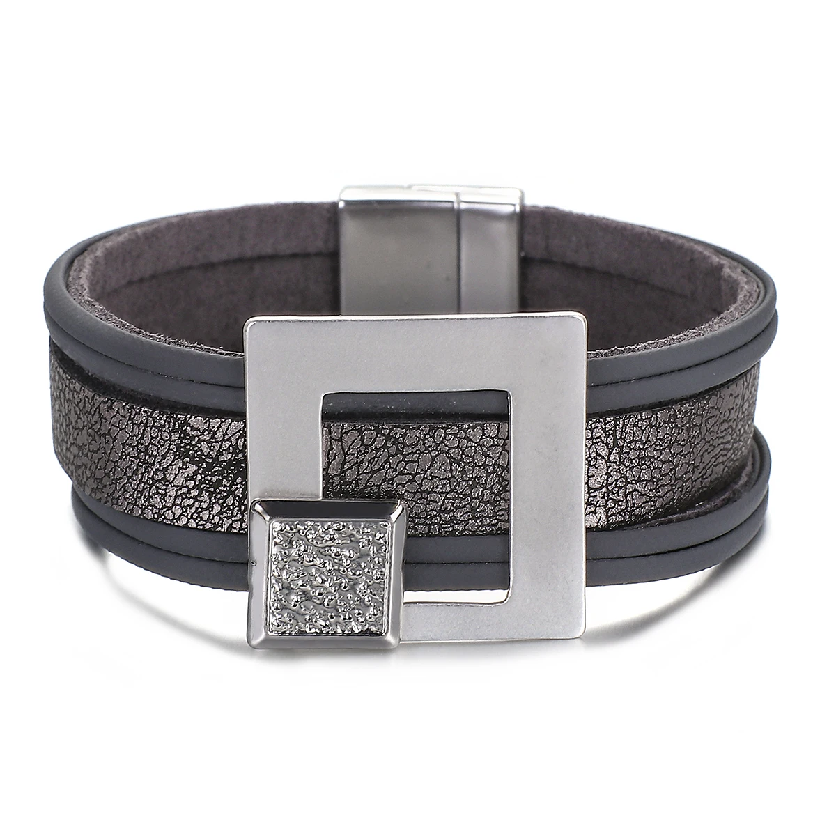 ALLYES Vintage Geometric Leather Bracelet for Women Men Bohemian Simple Multilayer Wrap Bangle Bracelets Charm Jewelry
