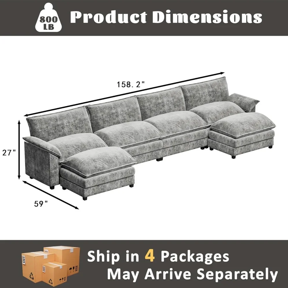 Modern Convertible Sofa U Shaped Couch, Fabric 6 Seat Sofa Set with Ottoman, Modular Sectional Sofa Couch, Sectional Couch