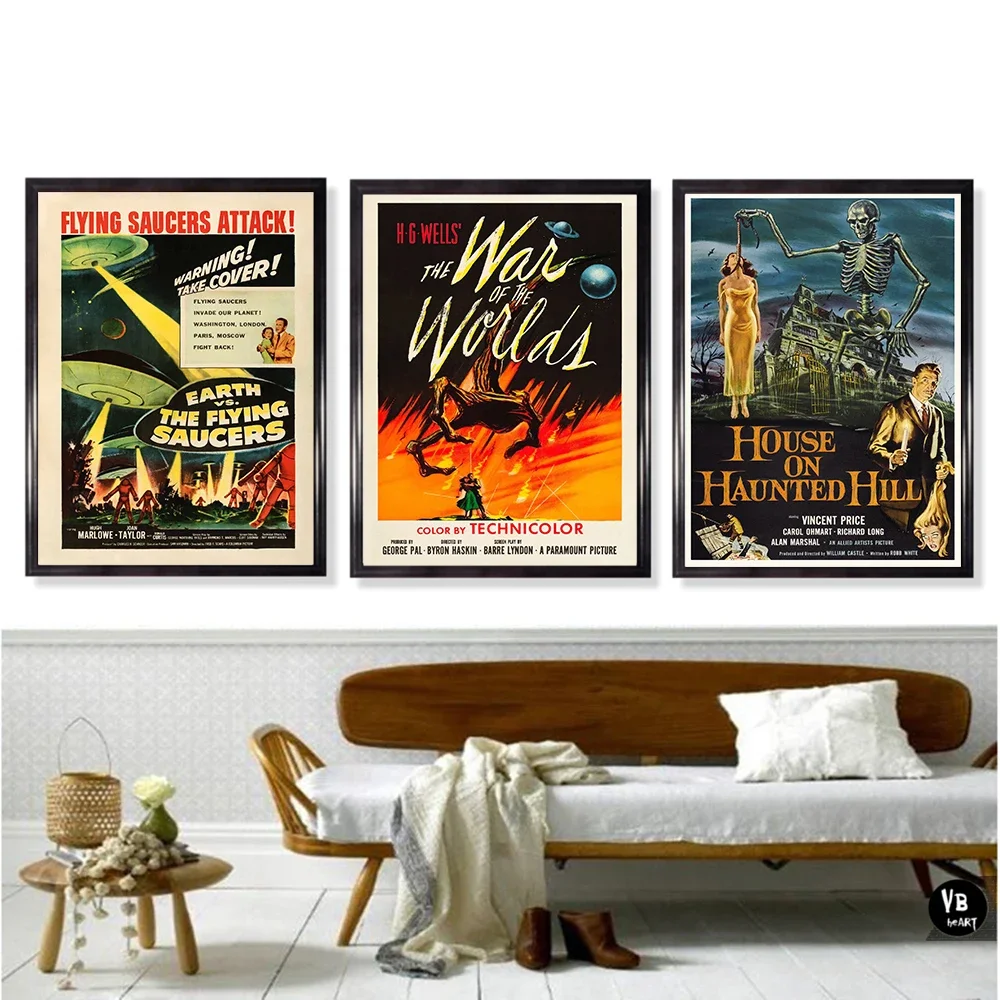 يطبع غرفة المعيشة غرفة نوم ديكور المنزل الكلاسيكية خمر جدار الفن فيلم غطاء ألبوم الرعب الخيال العلمي الفضاء الخارجي HD قماش المشارك #1