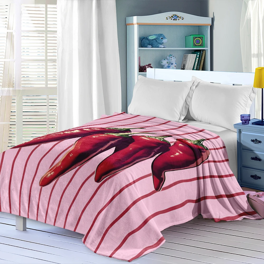 Pink Stripes Chili Peppers Flannel Blanket Perfect For Sofa Office Bed Travel Sleep Read Relax Camping Four Season Use