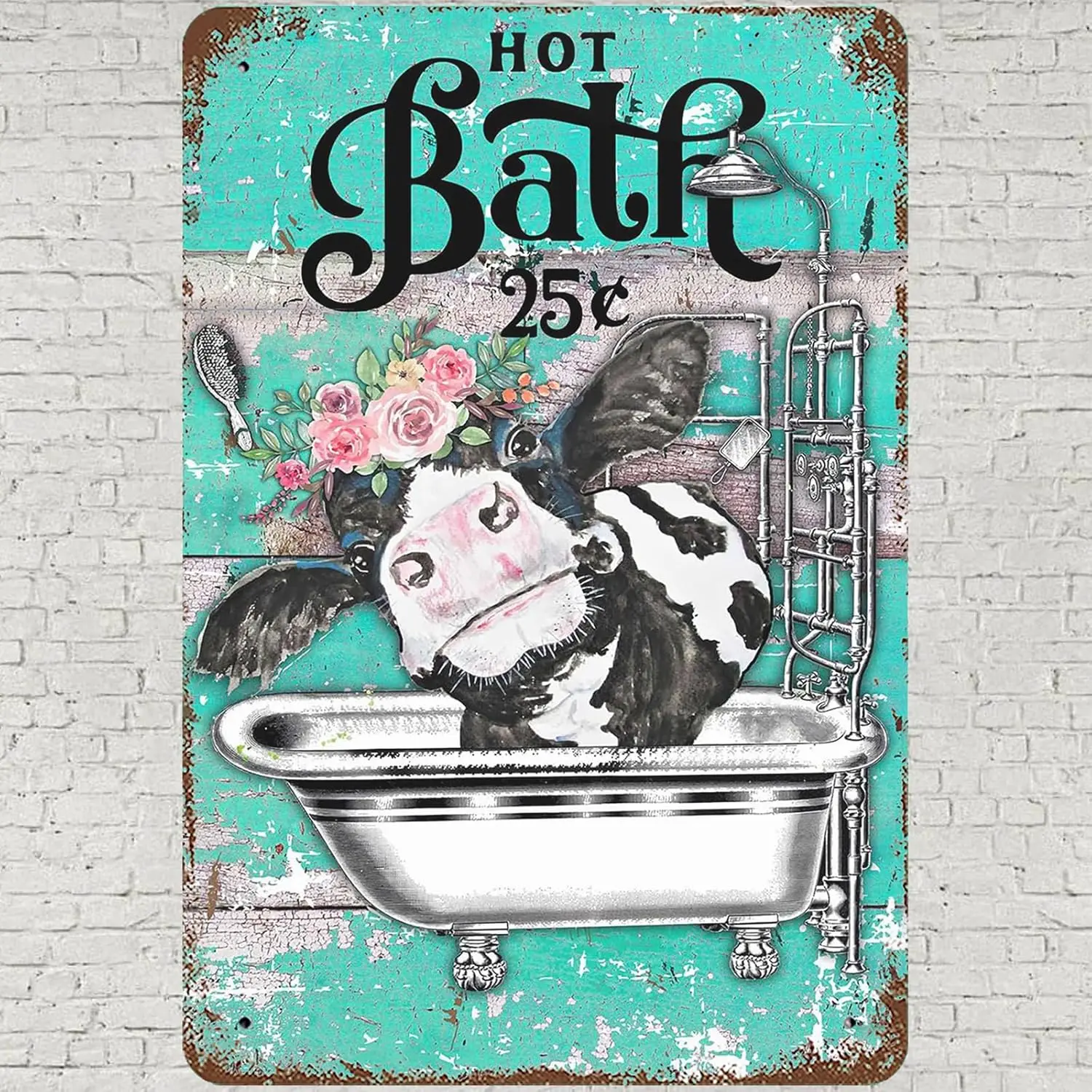 Vintage Metal Tin Sign 8x12, Funny Bathroom Quote Wall Art Decor, Vintage Hello Sweet Cheeks Cow Poster for Home Living Roo sign