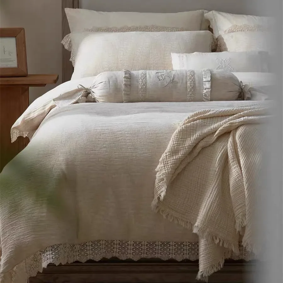 Soft Bedding Set Duvet Cover with Bed Sheet Pillowcase Natural Cotton Linen Bedclothes Bedspread Pillowcases Comforter Sets