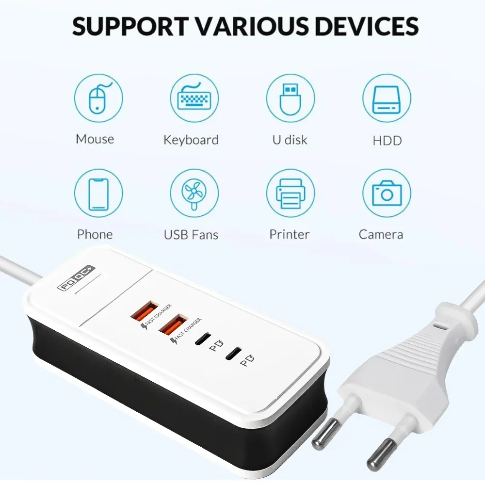 50W Multiple 4 Port USB Charger QC 3.0 PD Fast Charging Wall Charger for Mi Samsung iPad Mobile Phone US EU Travel Power Adapter