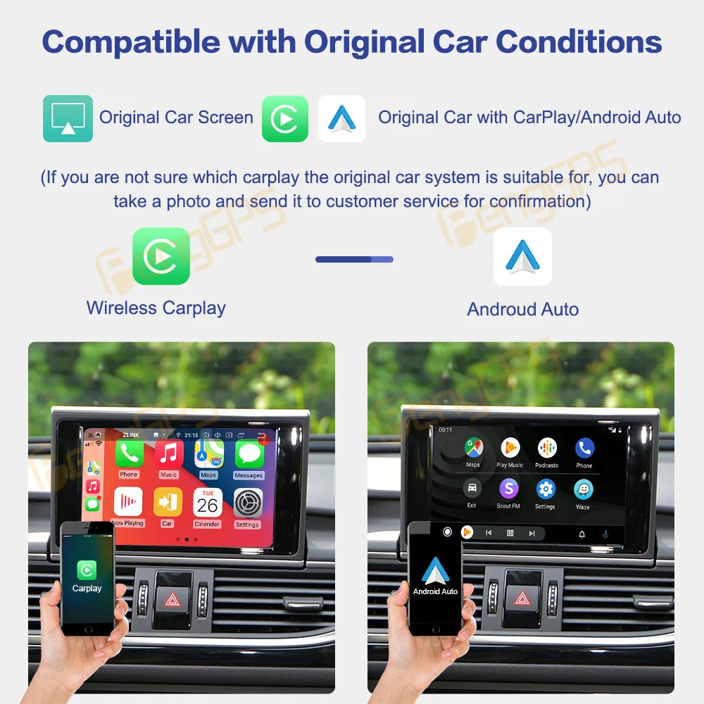 Linux Wireless Carplay Android Auto For Audi A6 A6l C6 4f 2005 - 2012 All Series with Mirror Link AirPlay Car Play HiCar FM DSP