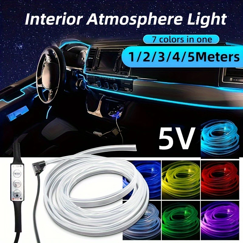 

Car led RGB Ambient Light Strip 1/2/3/4/5M Control USB Fiber Optic Neon lamp auto Interior led Decoration Lights for bmw golf