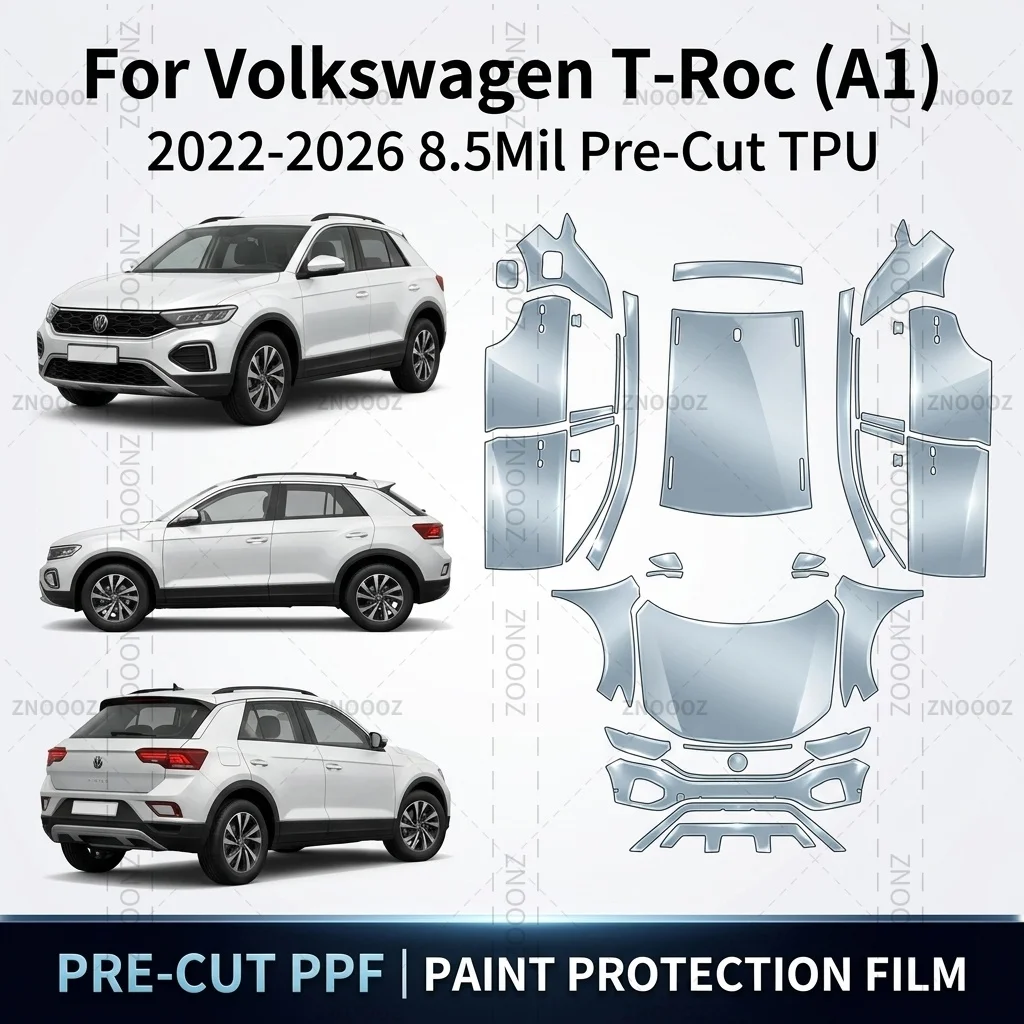 For Volkswagen T-Roc (A1) 2022-2026 8.5Mil Pre-Cut TPU PPF Paint Protection Kit High Gloss Full Vehicle Glossy Clear Matte Black