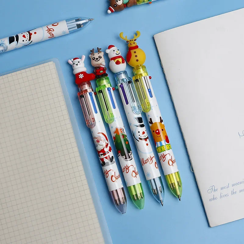 20Pcs Christmas creative new six-color ballpoint pen, cartoon elk Santa series stationery office supplies