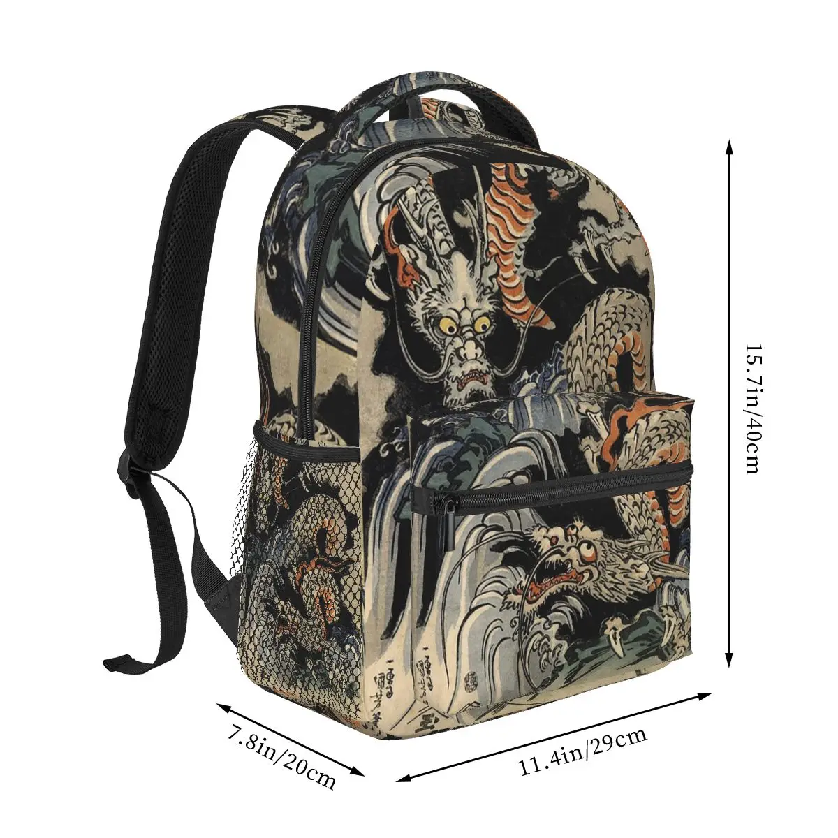 Utagawa Kuniyoshi - Dragons Backpacks Boys Girls Bookbag Students School Bags Cartoon Kids Rucksack Shoulder Bag Large Capacity