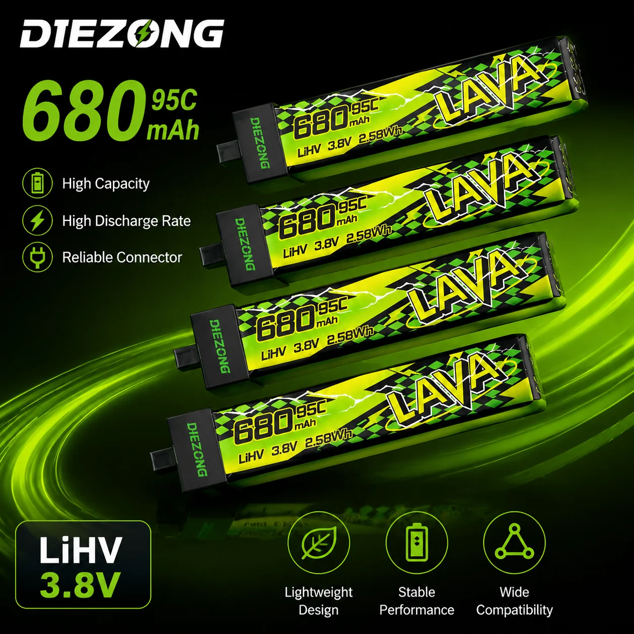 Nouvelle batterie BETAFPV LAVA II 1S 95C 680 mAh 3.8V LiHV BT2.0 pour Air65 Air75 Meteor75 Pro Cetus Pro
