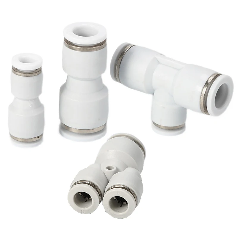 White Pneumatic Straight-Through Three-way Variable Diameter Quick-Plug Quick Connector PG6-4 PEG8-6 PW10-8 Pneumatic fitting