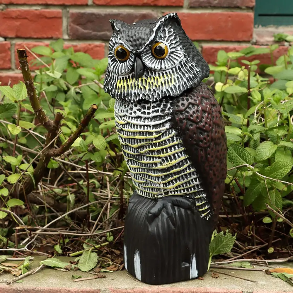 Plastic Nighthawk Sculpture For Garden Yard Outdoor Bird Deterrent With Rotating Head Fake Owl Decoy Pest Control