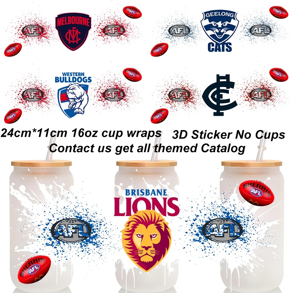 Footy Sports Team Logo Design UV DTF Wraps 3D Sticker For 16oz Cup Australian Rules Football Transfer DIY Sticker Gift