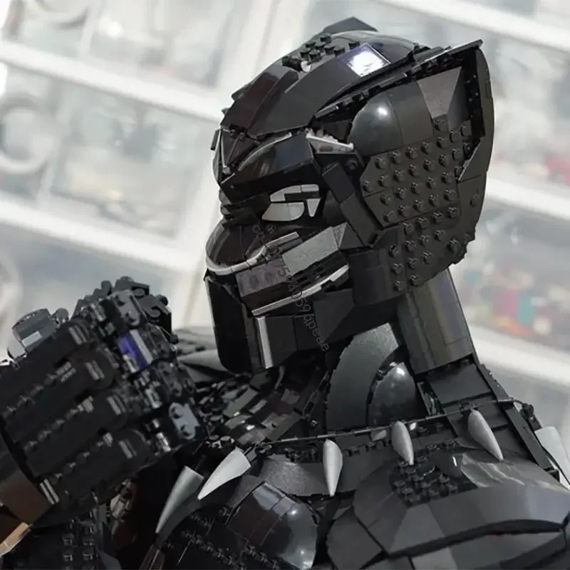 جديد 2925 قطعة فيلم البطل الشهير Moc الأسود ليوبارد نموذج تمثال نصفي سماعات رأس لغز مخصص لتقوم بها بنفسك الأفكار الإبداعية KidToy هدية عيد ميلاد 76215