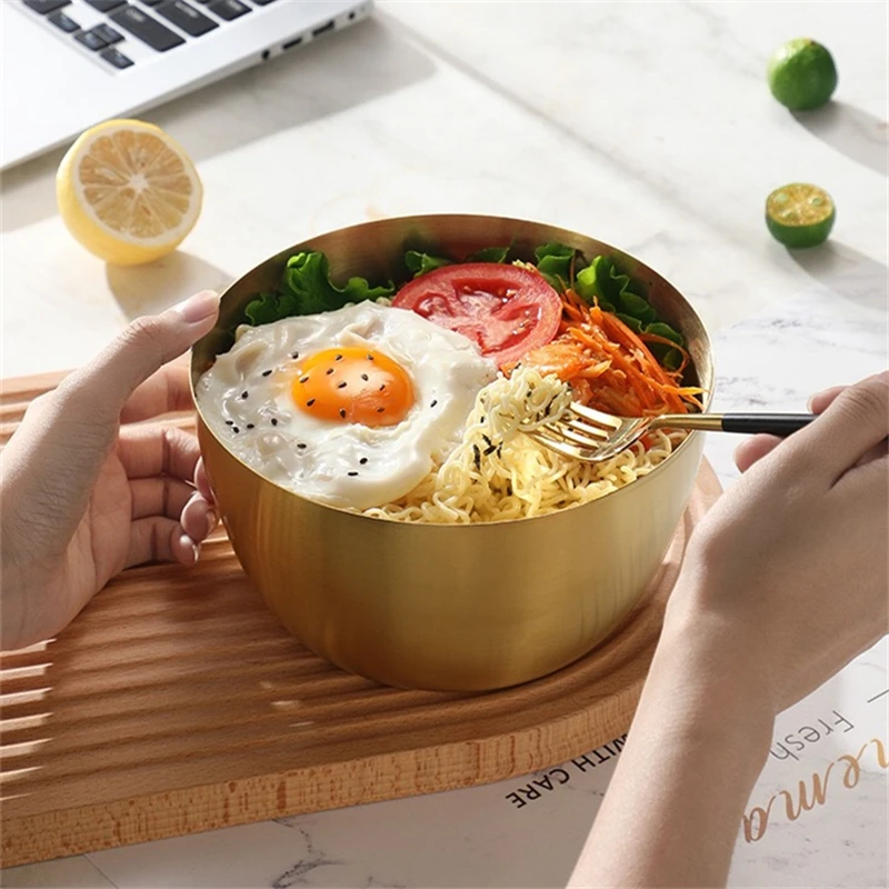 

Stainless Steel Flat Bottom Ramen Soup BowlLarge Capacity Fruit Salad Bowls Egg Mixer Food Container Kitchen Tableware Utensils