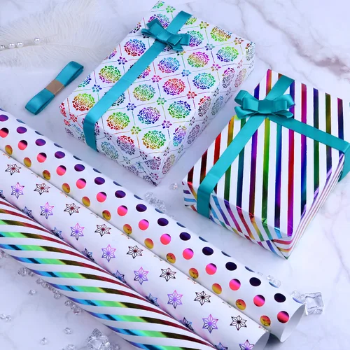 롤당 50x70cm 포장지 롤, 흰색과 금색 그라데이션, 밝은 색상, 생일 휴일 베이비 샤워 선물 장식, 6 롤 