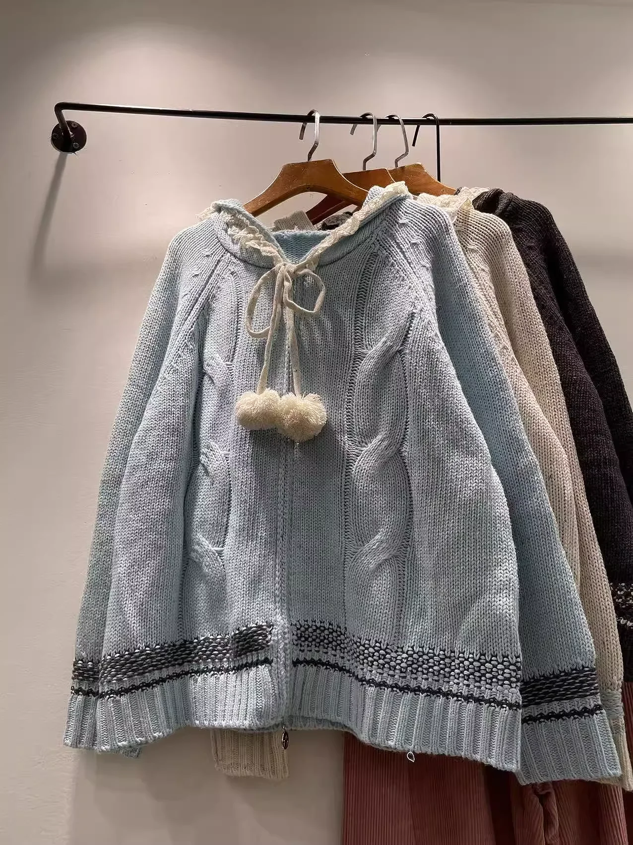 

Японский свитер с капюшоном для девочек Морі для женщин, милый кружевной лоскутный кардиган с капюшоном ручной работы, толстые теплые свободные вязаные толстовки, верхняя одежда