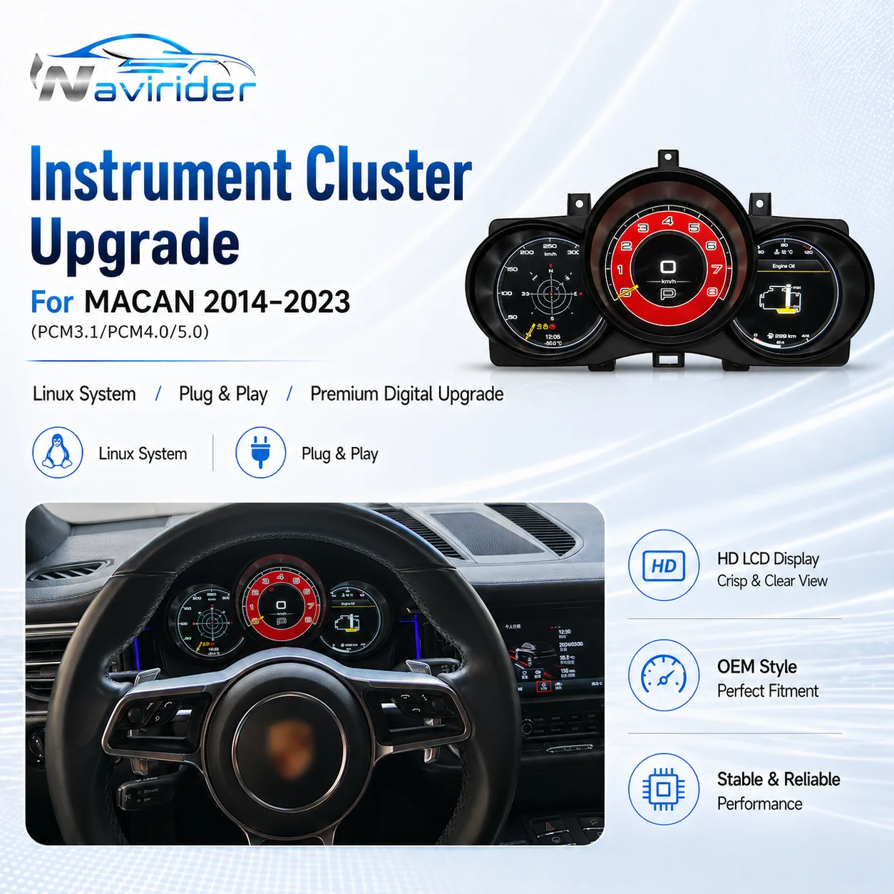 

For Porsche Macan 2014 - 2018 Digital Instrument Cluster LCD Dashboard Upgrade Display Linux System Speedometer Virtual Cockpit