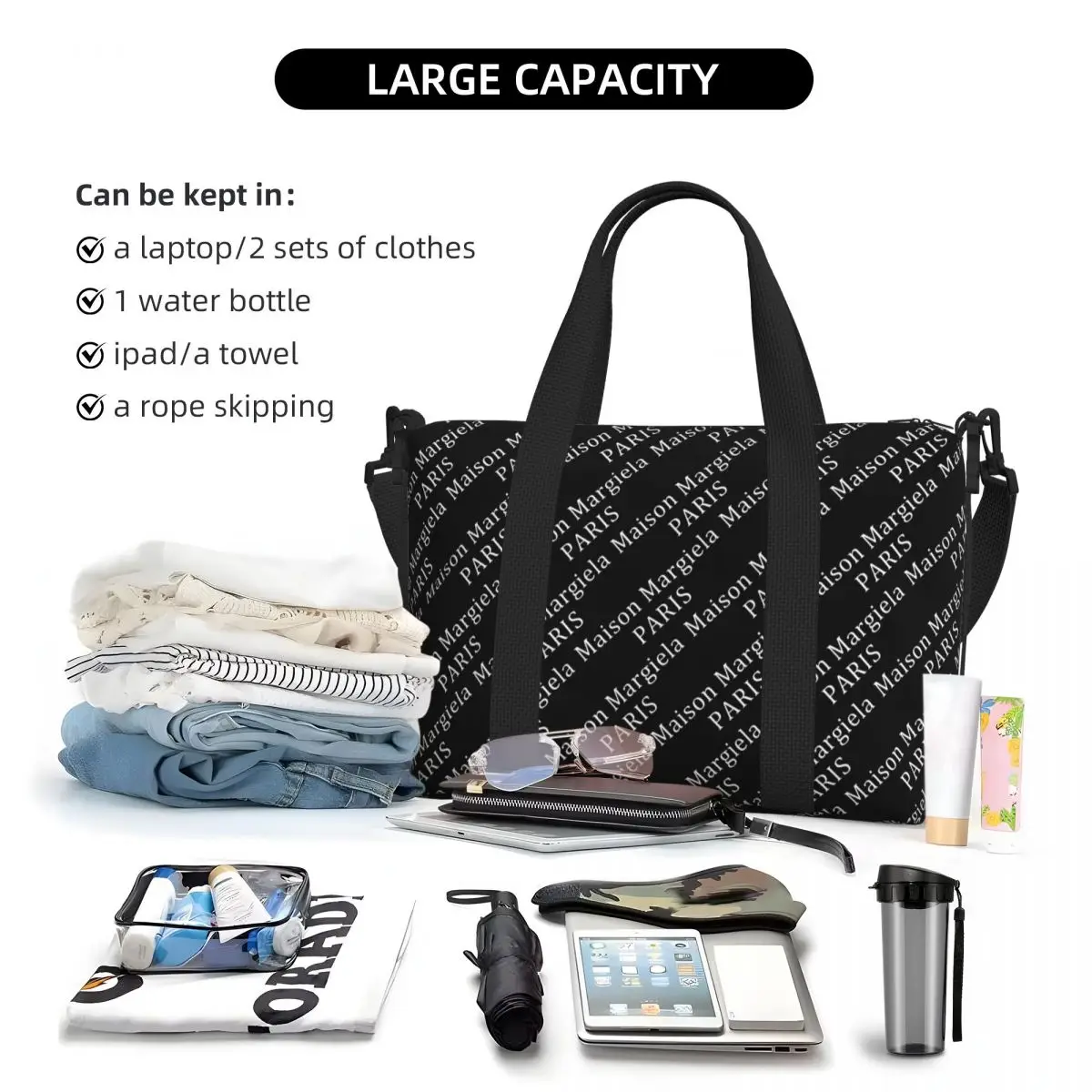 Custom Mm6s Margielas Letters Print Tote Bag Women Large Capacity Gym Beach Shoulder Travel Bag