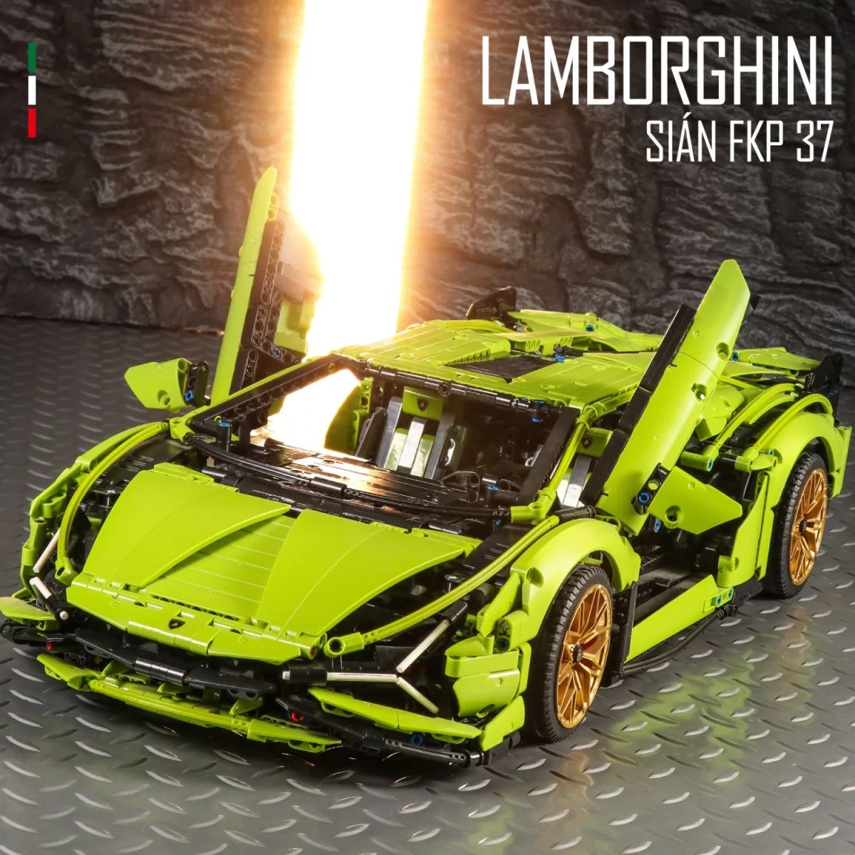 テクノロジー1:8 グリーン クラシック スーパーカー 3696ピース、メカニカルMOCブロックモデル、組み立て式男の子向けビルディングブロックおもちゃ、家の装飾ギフト