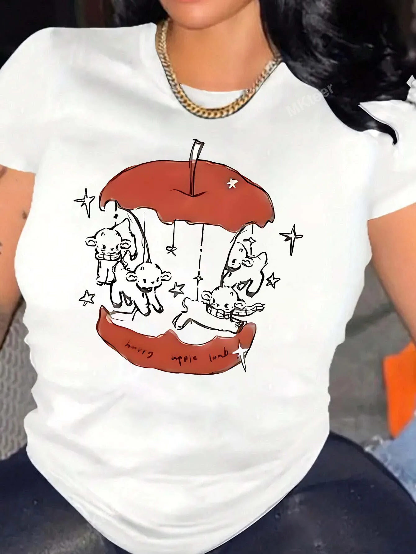 

Шикарная модная футболка больших размеров с принтом персонажей мультфильма «Снежный мир»