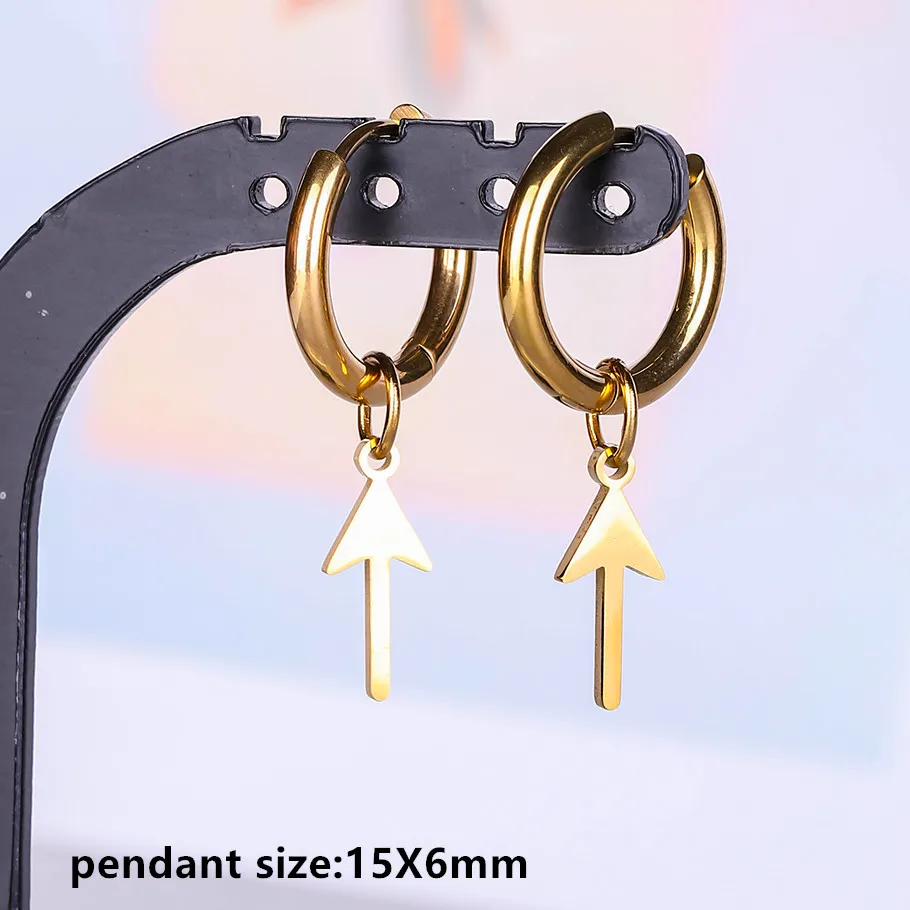 Engelskreuz Alien Anhänger Creolen Stern Schwert Bogen Edelstahl Runde Ohrringe für Damen Herren Schmuck Piercing Aretes Geschenk – Detail 12