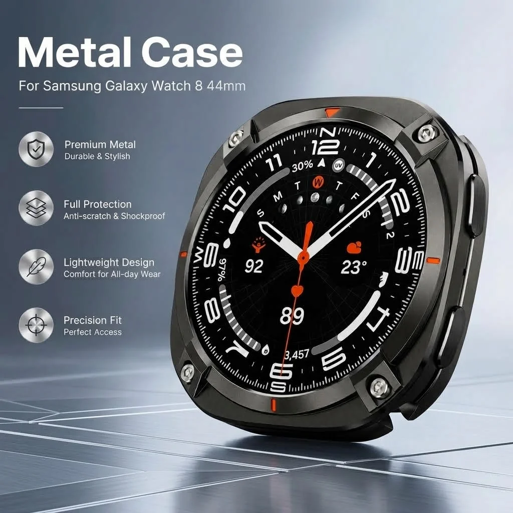 Metal PC Armor Case For Samsung Galaxy Watch 9 8 44mm Rugged Shockproof Bumper Full Protection Hard Cover Smartwatch Accessories