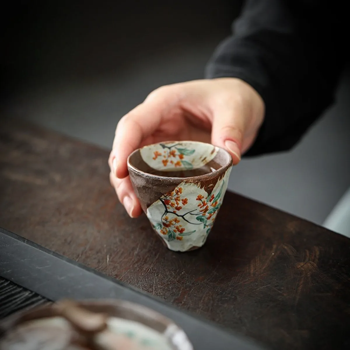 

Hand Painted Old Rock Mud Tea Cup Retro Coarse Pottery Kung Fu Tea Set Japanese Style Master Cup