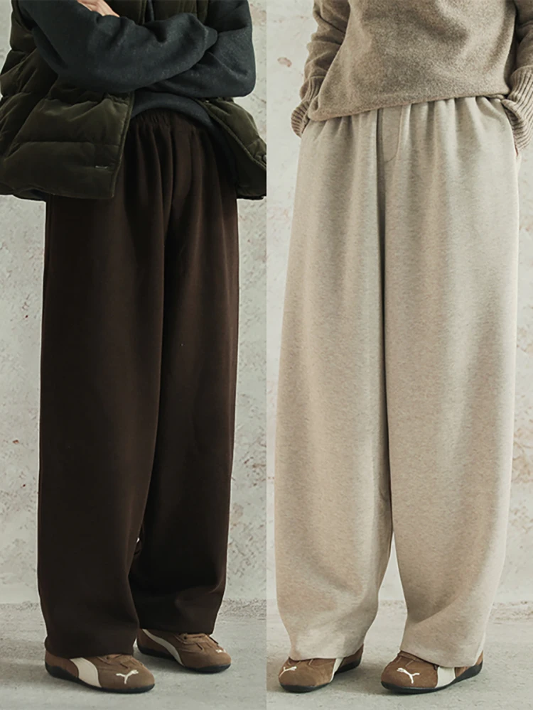 

Warm Thiened Wool Acetate Blend Long Pants Autumn Winter Straight Leg Pants mid Waist Elastic Soft Woolen Trousers