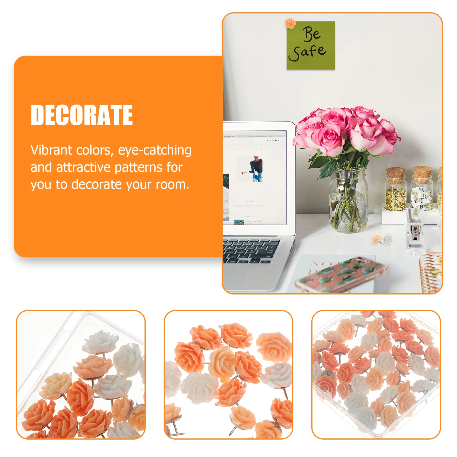 

40Pcs Eye-Catching Flower Push Pin Lightweight Thumbtacks for Cork Board Home Office Flower Push Pin Pushpins Thumbtacks