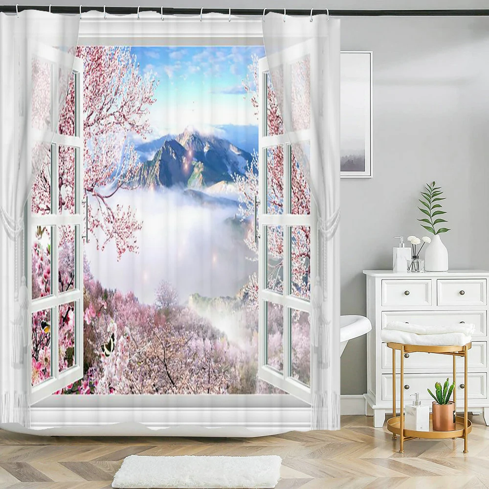 All kinds of 3D Forest landscape windows shower curtain home decoration curtains with hook  polyester waterproof curtain 240*180