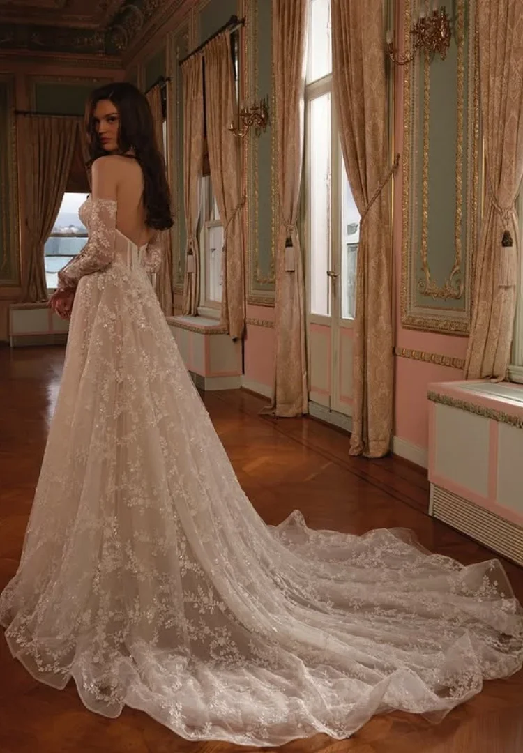 우아한 A라인 웨딩드레스, 심플한 탈부착 가능한 소매, 코르셋 레이스 신부 드레스, 맞춤 제작 웨딩드레스