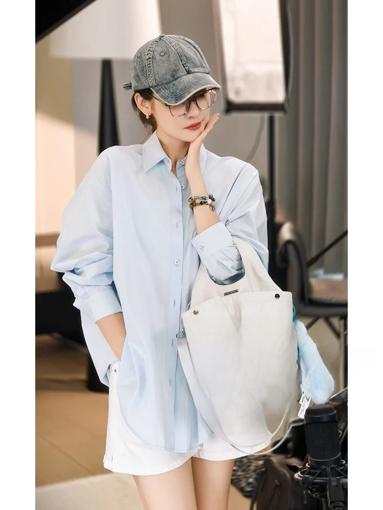 

Meiyang Soda Shirt Collar Long Sleeve Oxygen Burst Button up Women's Casual Cotton Shirt Loose Fit Summer 2025