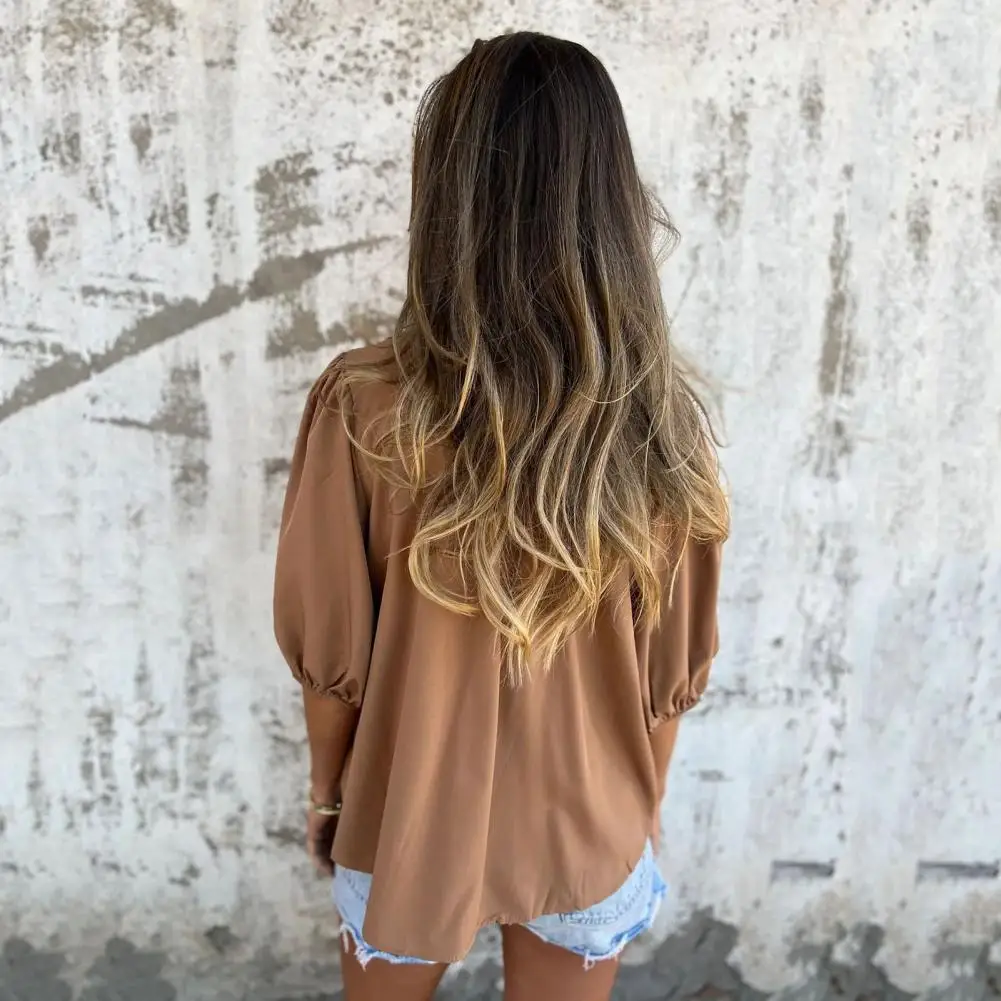 

Solid Color Round Neck Button Casual Fashion Short Sleeved Shirt For Women's Summer Fashion Simple Half Sleeved T-shirt Blouse