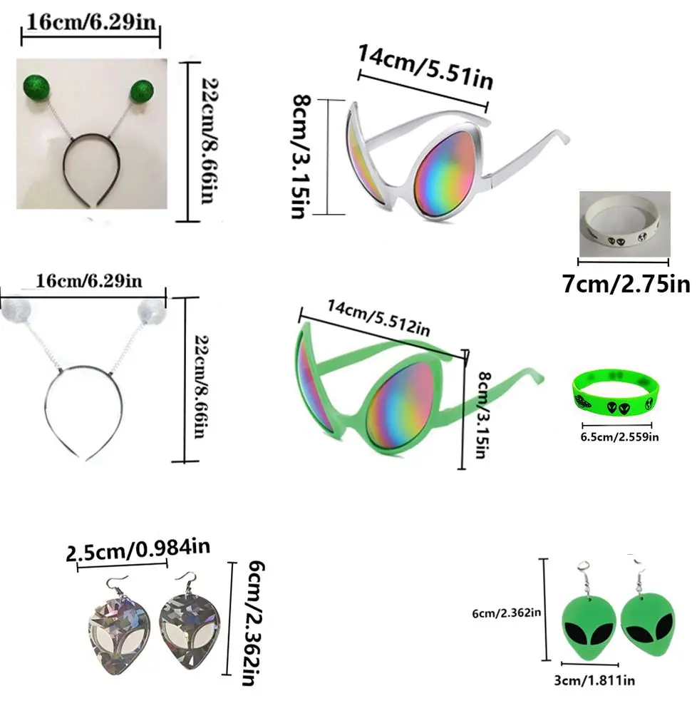 Conjunto de acessórios para fantasia de alienígena - bandana de antena, brincos, colares e luvas - adequado para festas, Halloween,